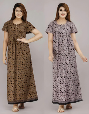HouseOfCommon Women Nighty Set(Brown, Purple)