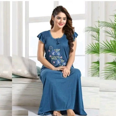 A K FASHION Women Nighty(Blue)