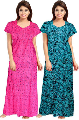 KrishvProducts Women Nighty(Black, Red)