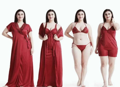 Bombshell Women Robe and Lingerie Set(Maroon)