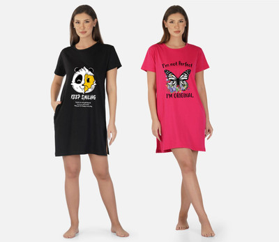 DreamBe Women Nightshirts(Black, Pink)