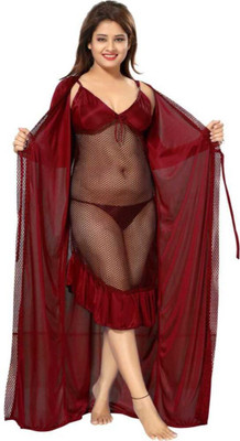 Bombshell Women Robe and Lingerie Set(Maroon)