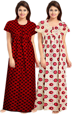 Ravi Gold Print Women Nighty(Blue, Pink)