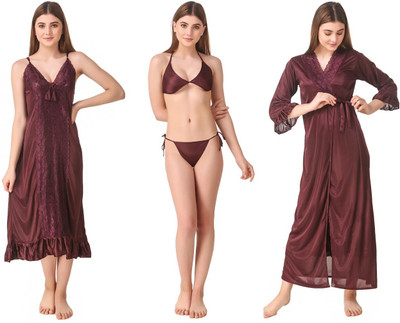 Romaisa Women Nighty Set(Brown)