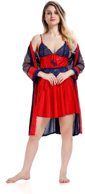 Nightify Women Nighty with Robe(Blue)