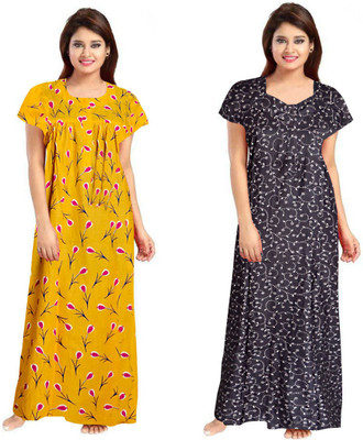 Vatatmaj Creations Women Nighty(Yellow, Black)