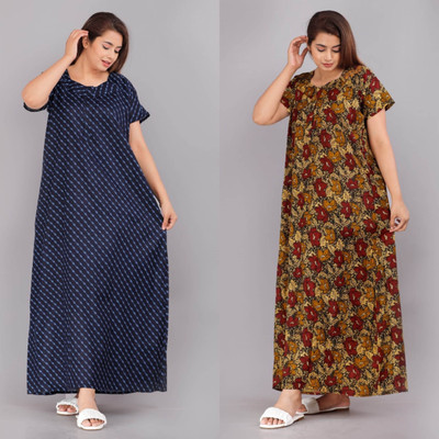 Ruishee Women Nightdress(Brown, Blue)
