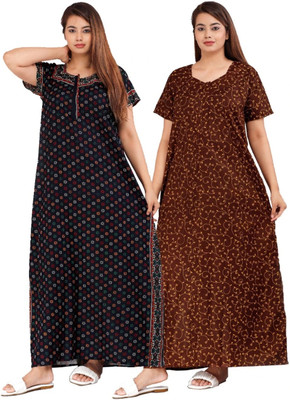Hans Crafted Women Nighty Set(Blue, Brown)