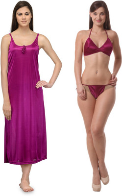 Mesmara Women Robe and Lingerie Set(Pink)