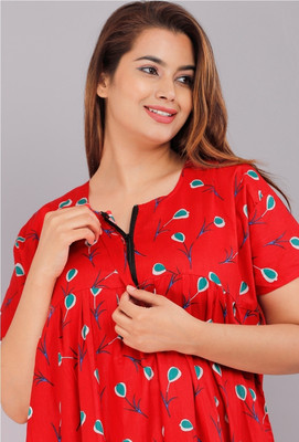 ANANT CREATION Women Nighty(Red)