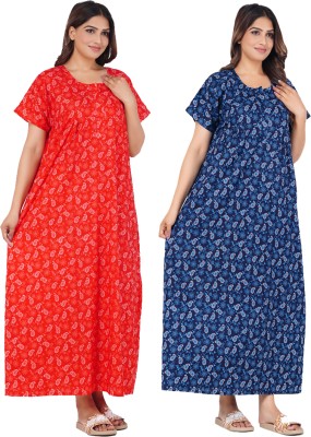 FAVNIC Women Nighty(Red, Blue)