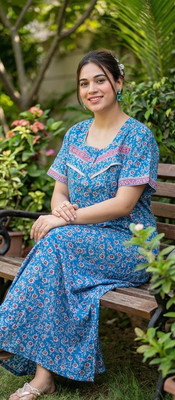 SHLOKE Women Nighty(Blue)