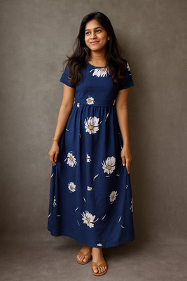 SILVER JUBILE APPARELS Women Maternity/Nursing Nighty(Dark Blue)