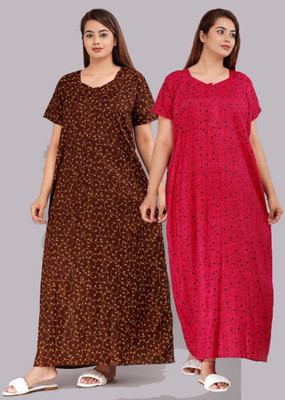 THE FASHION OUTLET Women Nighty(Brown, Pink)