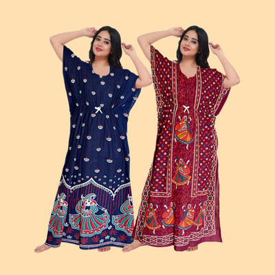 RUCHIKA ENTERPRISES Women Nighty(Blue, Maroon)