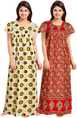 Retail Shopee Women Nighty Set(Yellow, Red)