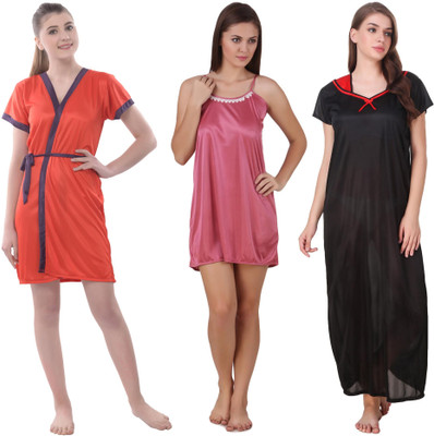 YUALIN CREATION Women Nighty Set(Black)