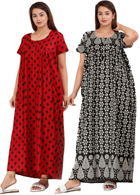 MUDRIKA Women Nighty Set(Red, Black)
