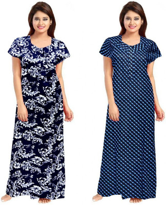 LA fashion Women Nighty(Blue, White)