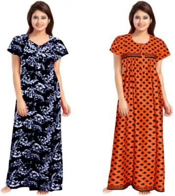 SonamKurties Women Nighty Set(Orange, Black)