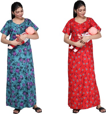 SonamKurties Women Maternity/Nursing Nighty(Red)