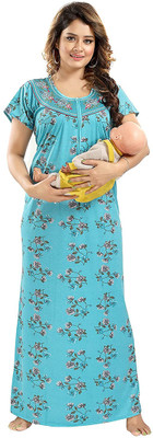Gutthi Women Maternity/Nursing Nighty(Blue)