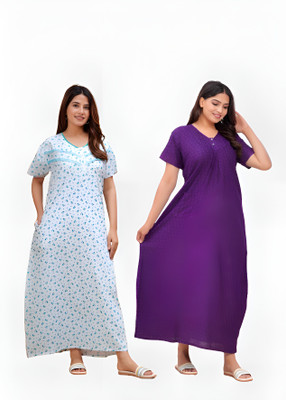 Gentle Touch Women Nighty(White, Purple)