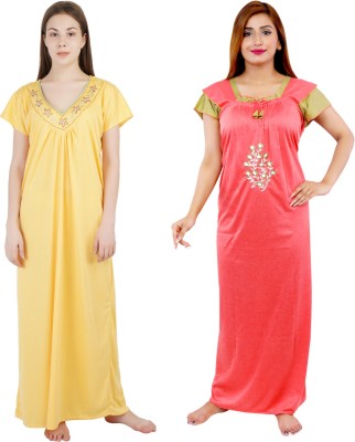 NACNO Women Nighty(Yellow, Red)