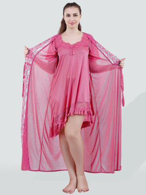 DreamBe Women Nighty with Robe(Pink)