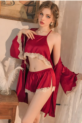 Rana Women Robe and Lingerie Set(Maroon)