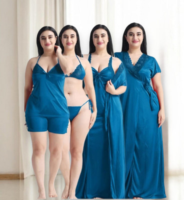Nw Naughty Wish Women Nighty with Robe(Blue)