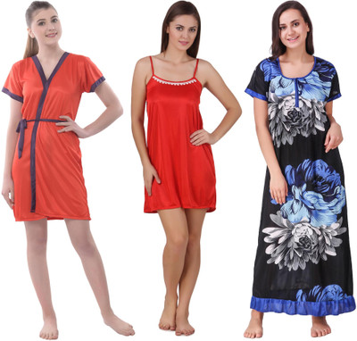 YUALIN CREATION Women Nighty Set(Blue)
