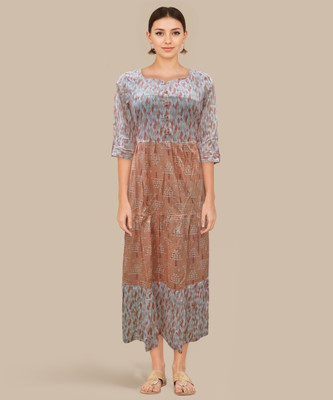 Elva Women Printed A-line Kurta(Brown)
