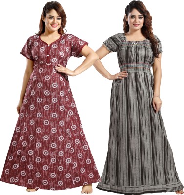 INNER BEATS Women Nighty(Maroon, Grey)