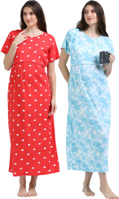 YAZHINI Women Maternity/Nursing Nighty(Red, Blue)