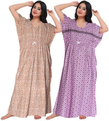 unlocked Women Nighty(Pink, Beige)
