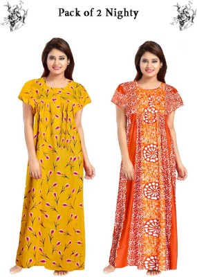 Homezilla Women Nighty(Orange, Yellow)