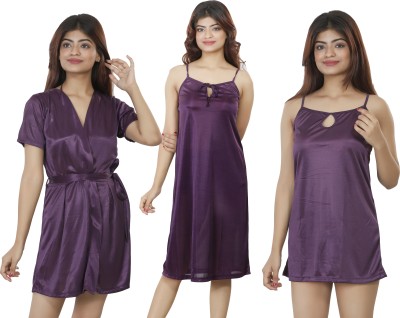 Nivcy Women Nighty with Robe(Purple)