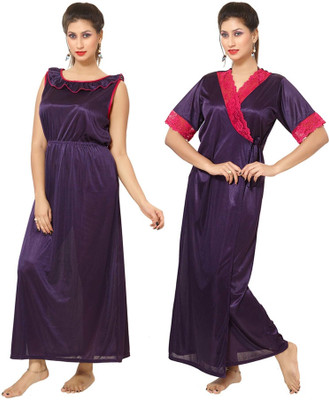 ROWENA Women Nighty with Robe(Purple)