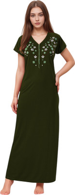 HouseOfCommon Women Nightdress(Dark Green)
