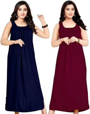 B S ENTERPSES Women Nighty(Blue, Maroon)