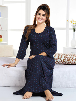 Gutthi Women Maternity/Nursing Nighty(Blue)
