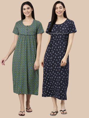 Kryptic Women Nightdress(Black, Dark Blue)