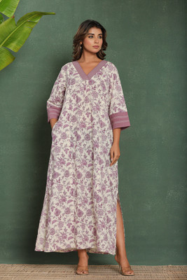 NIHSAMAH Women Nightdress(Purple, White)