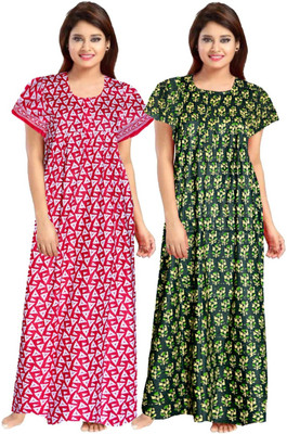 SHOPIFY Women Nighty(Pink, Green)