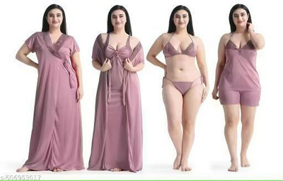 Gluto Women Nighty Set(Pink)