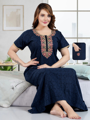 SHLOKE Women Nighty(Dark Blue)