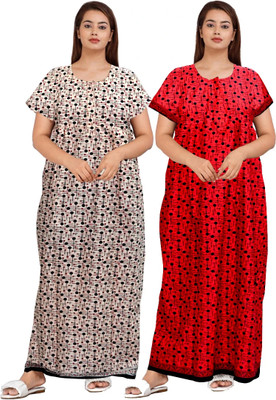 Hans Crafted Women Nighty(Green, Pink)