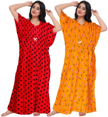 Hans Craft And Fashion Women Nighty Set(Red, Yellow)