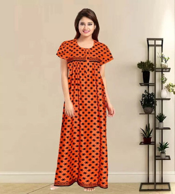 Homezilla Women Nighty(Orange, Black)